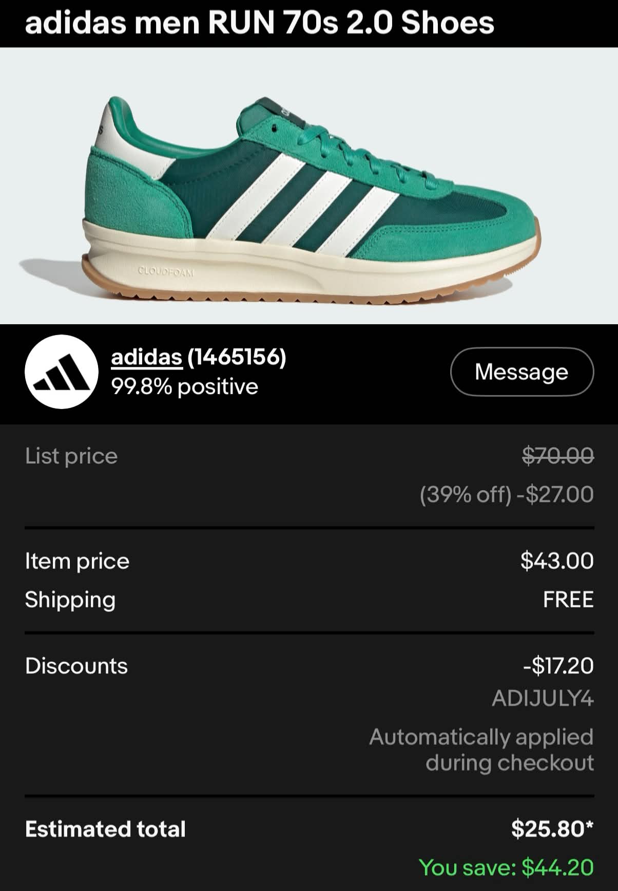 $26 ADIDAS RUN 2.0 SHOES SHIPPED