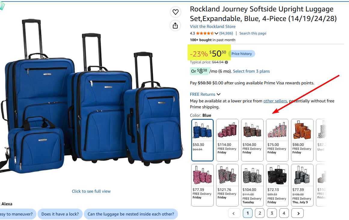 Rockland Journey Softside Upright Luggage Set,Expandable, Blue, 4