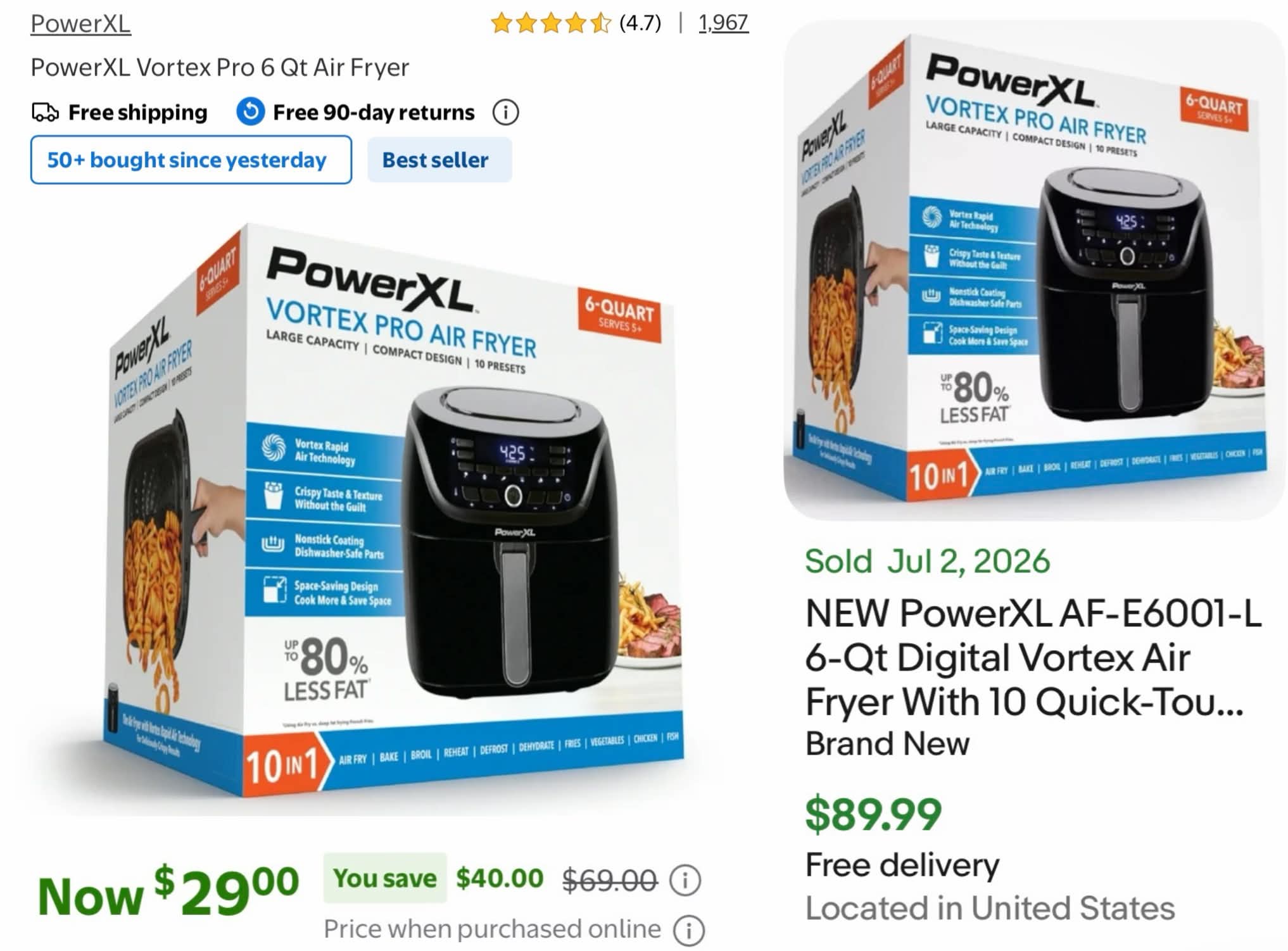 PowerXL Vortex Pro 6 Qt Air Fryer
