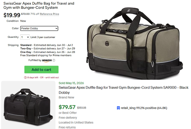 SwissGear Apex Duffle Bag - $19.99 - Free shipping for Prime