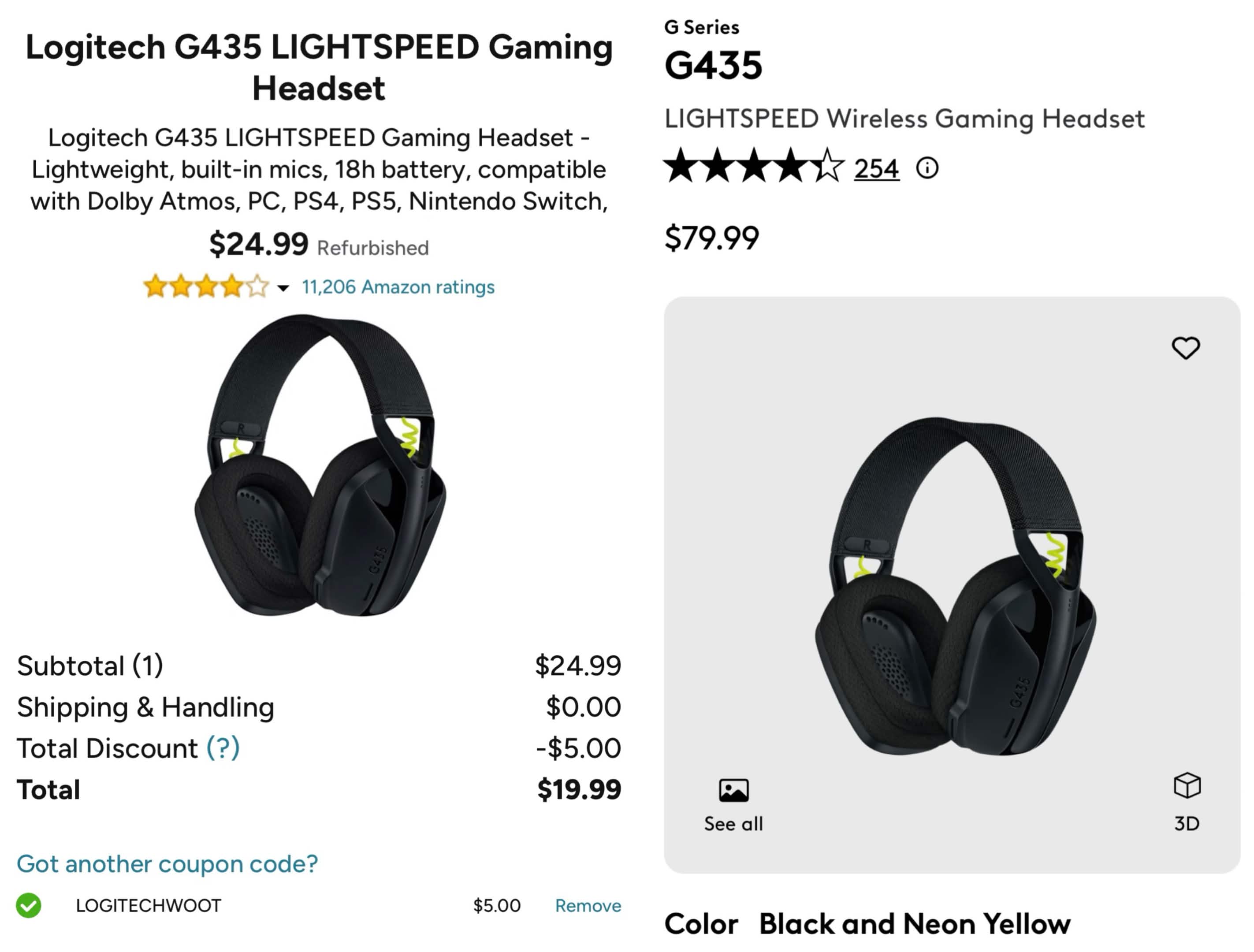$80 LOGITECH G435 WIRELESS HEADSET FOR $19.99 - 69% off | Hidden
