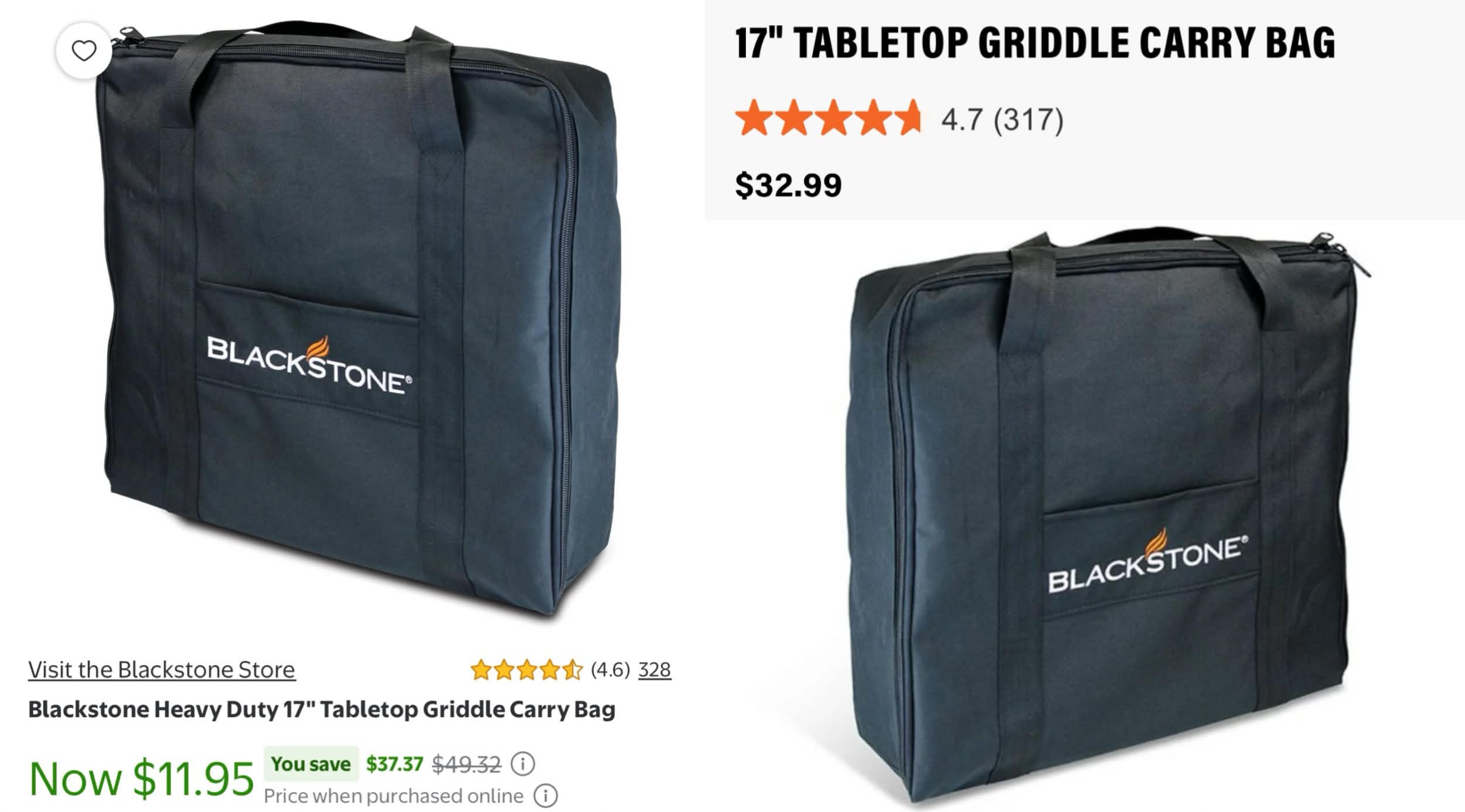 $49 BLACKSTONE 17” GRIDDLE CARRY BAG FOR $11.95
